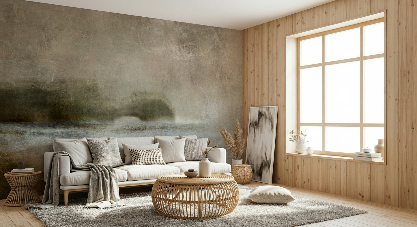 An artistic soft focus mural on minimalist wallpaper.