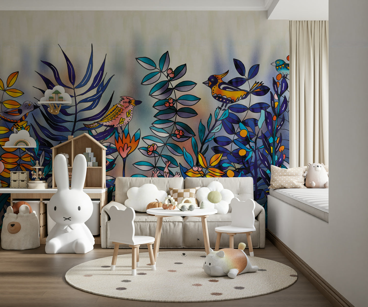 A serene dreamy woods wall mural for fantasy-themed decor.