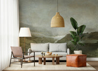 A beautiful misty vale wallpaper mural of a serene landscape.