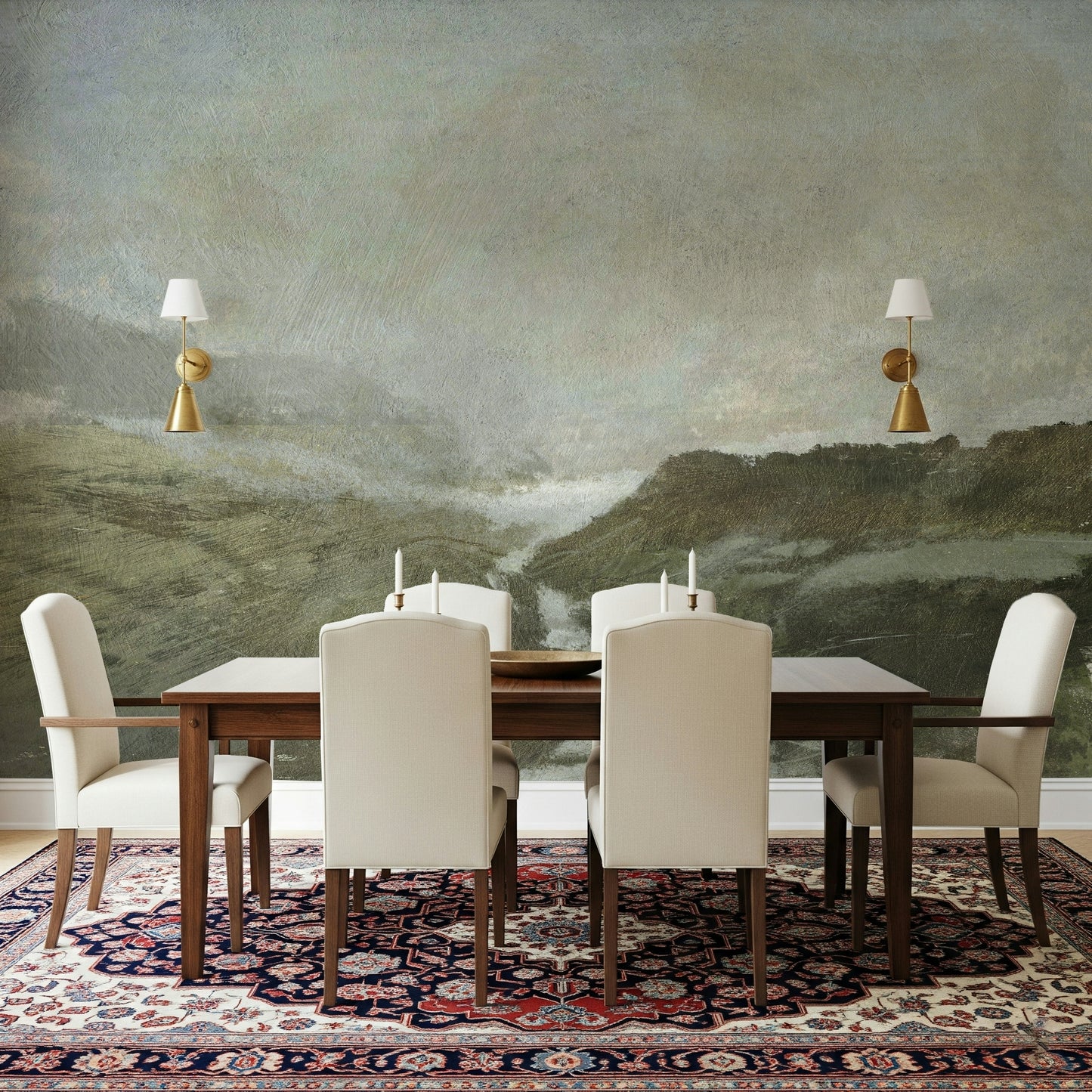 An artistic soft focus vista mural on scenic wallpaper.