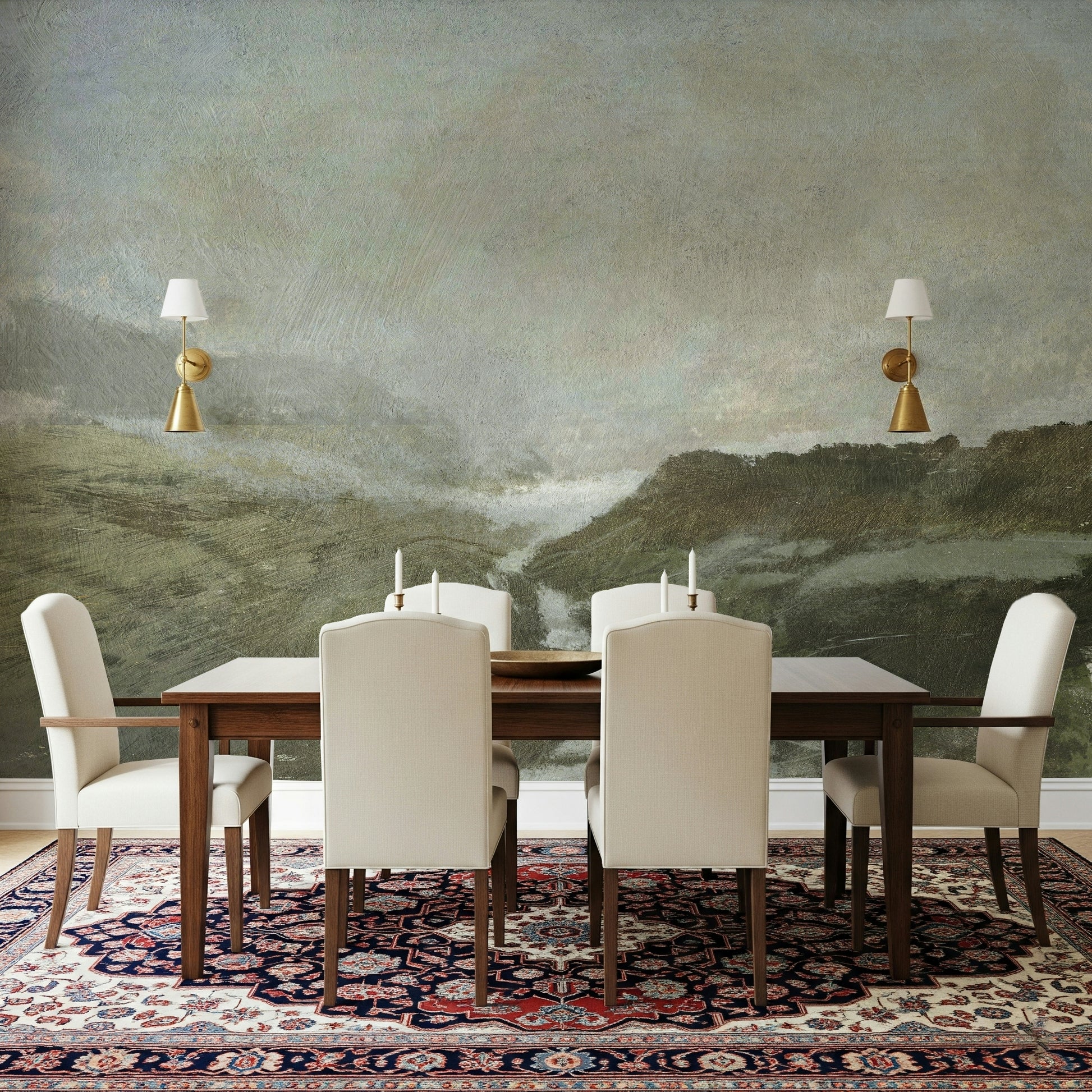 An artistic soft focus vista mural on scenic wallpaper.
