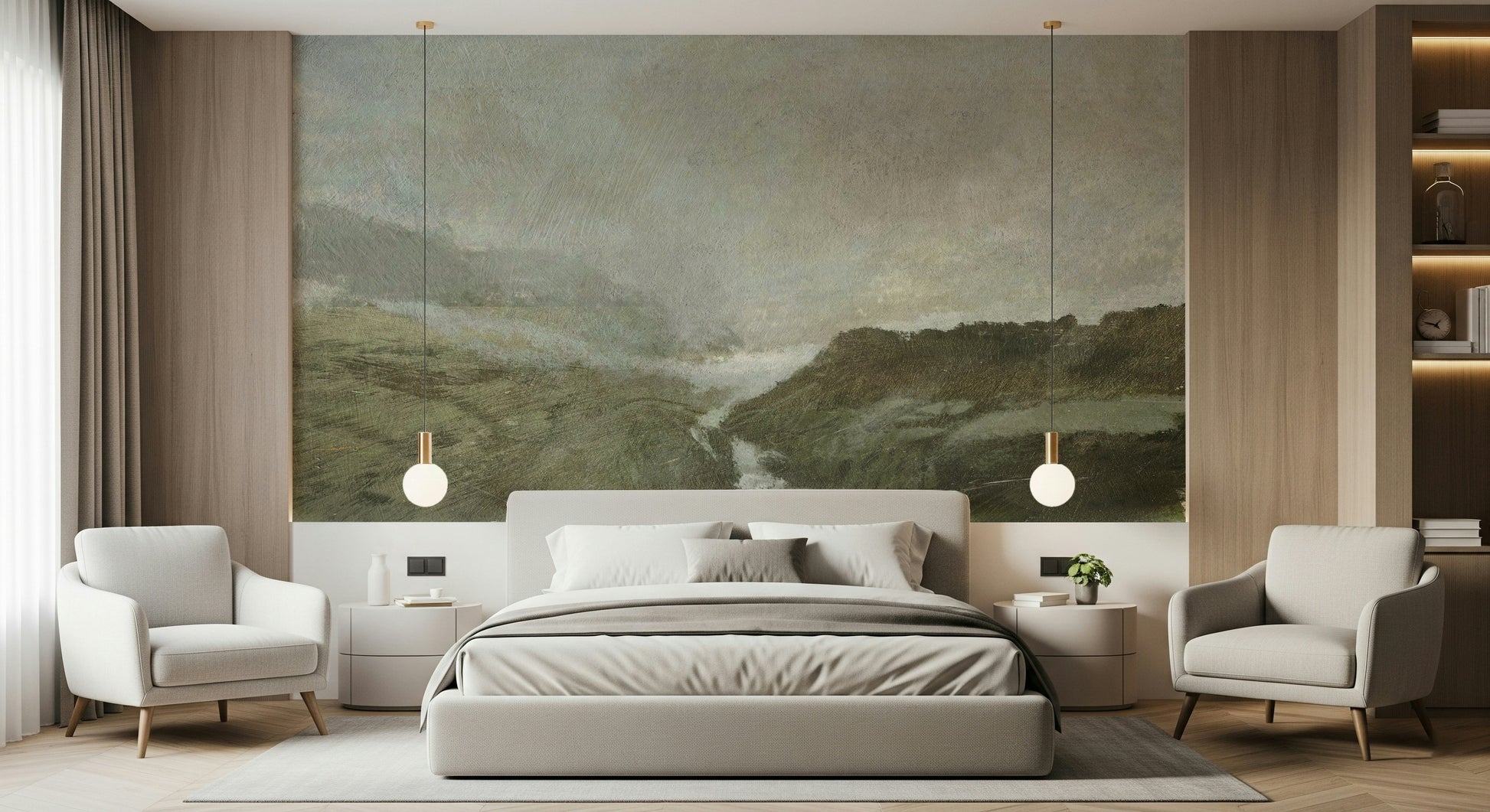 A contemplative gentle design wallpaper mural for a feature wall.
