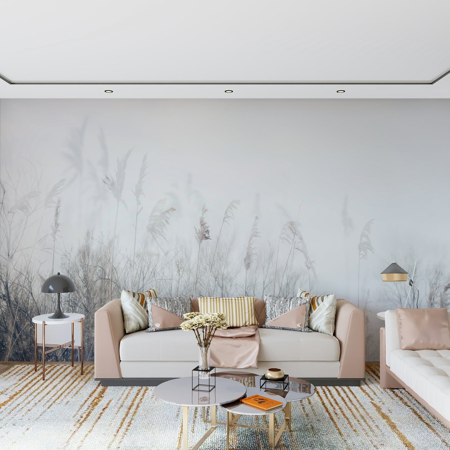 An artistic minimalist form mural for home decor.