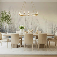 A peaceful modern abstract mural on decorative wallpaper.