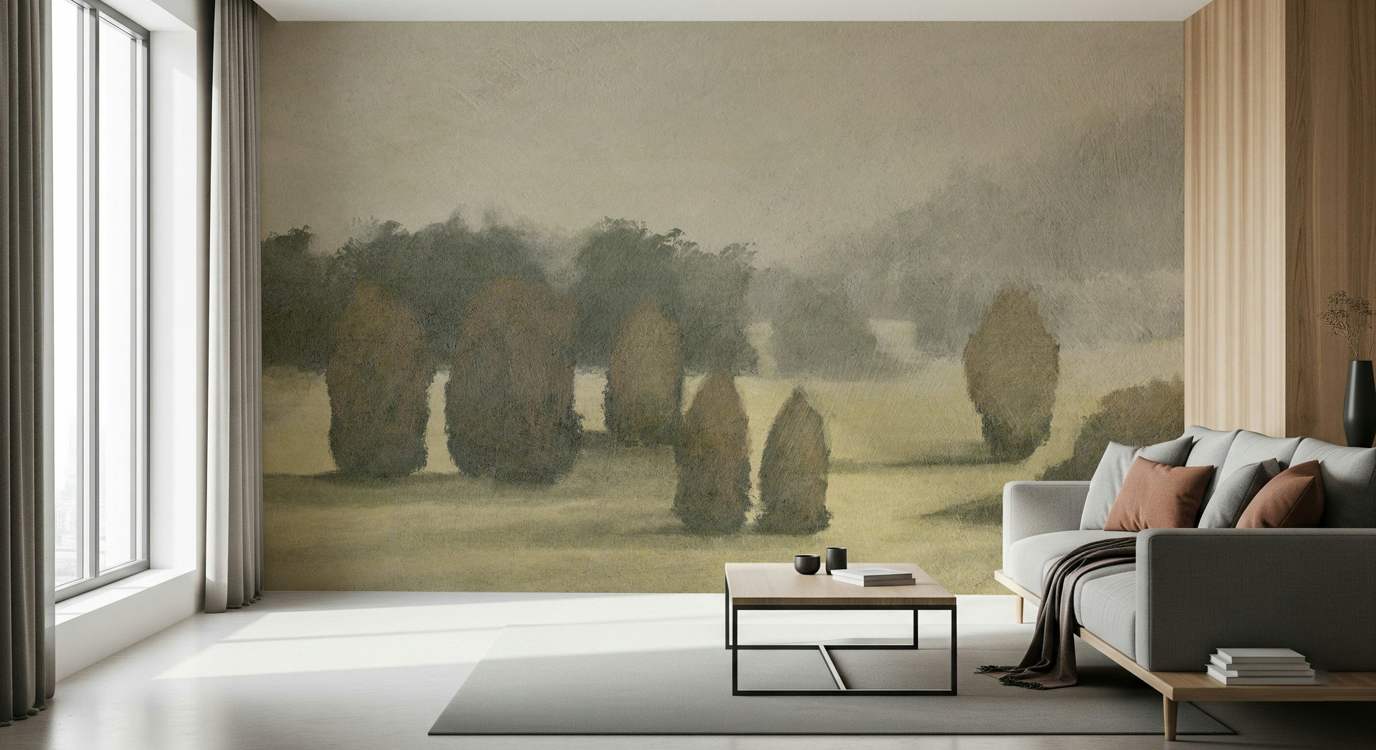 A contemplative gentle design wallpaper mural for a feature wall.