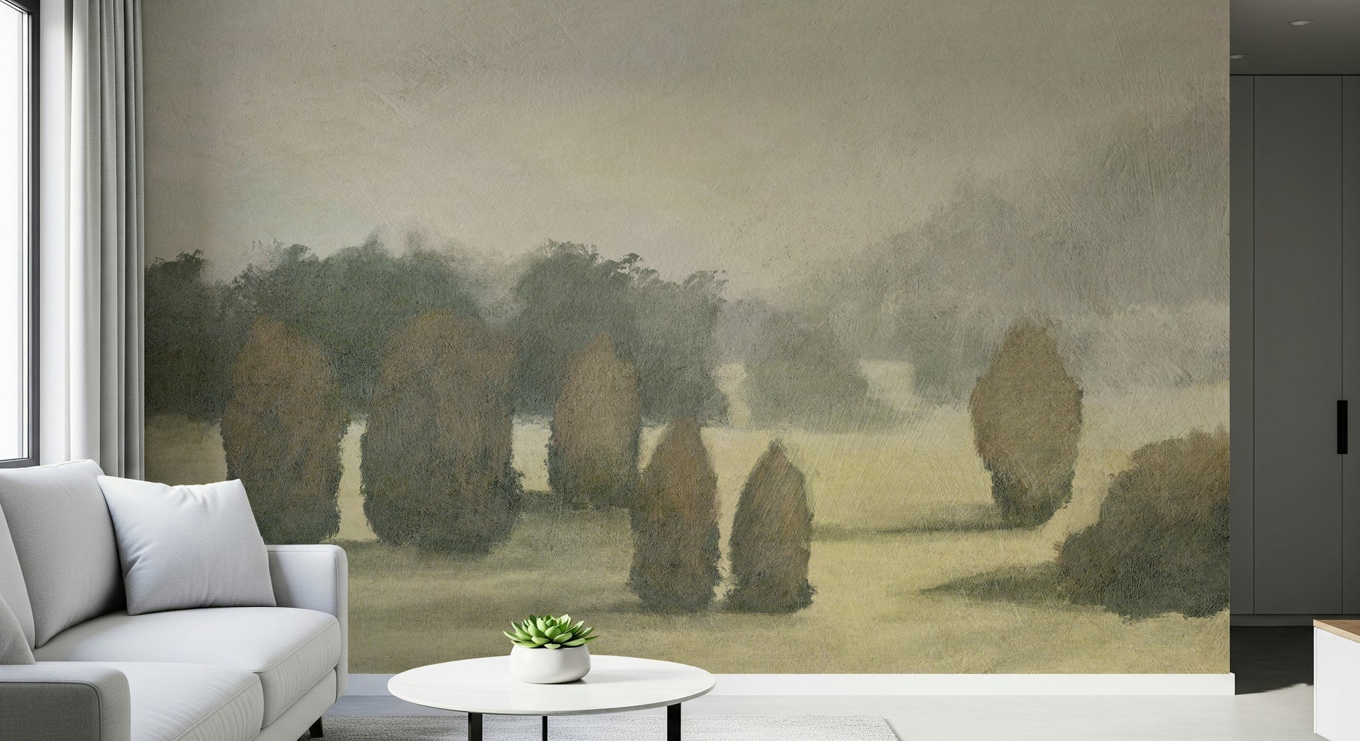 An artistic soft focus vista mural on scenic wallpaper.