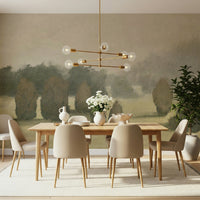 A graceful subtle light wall mural in cool, natural tones.