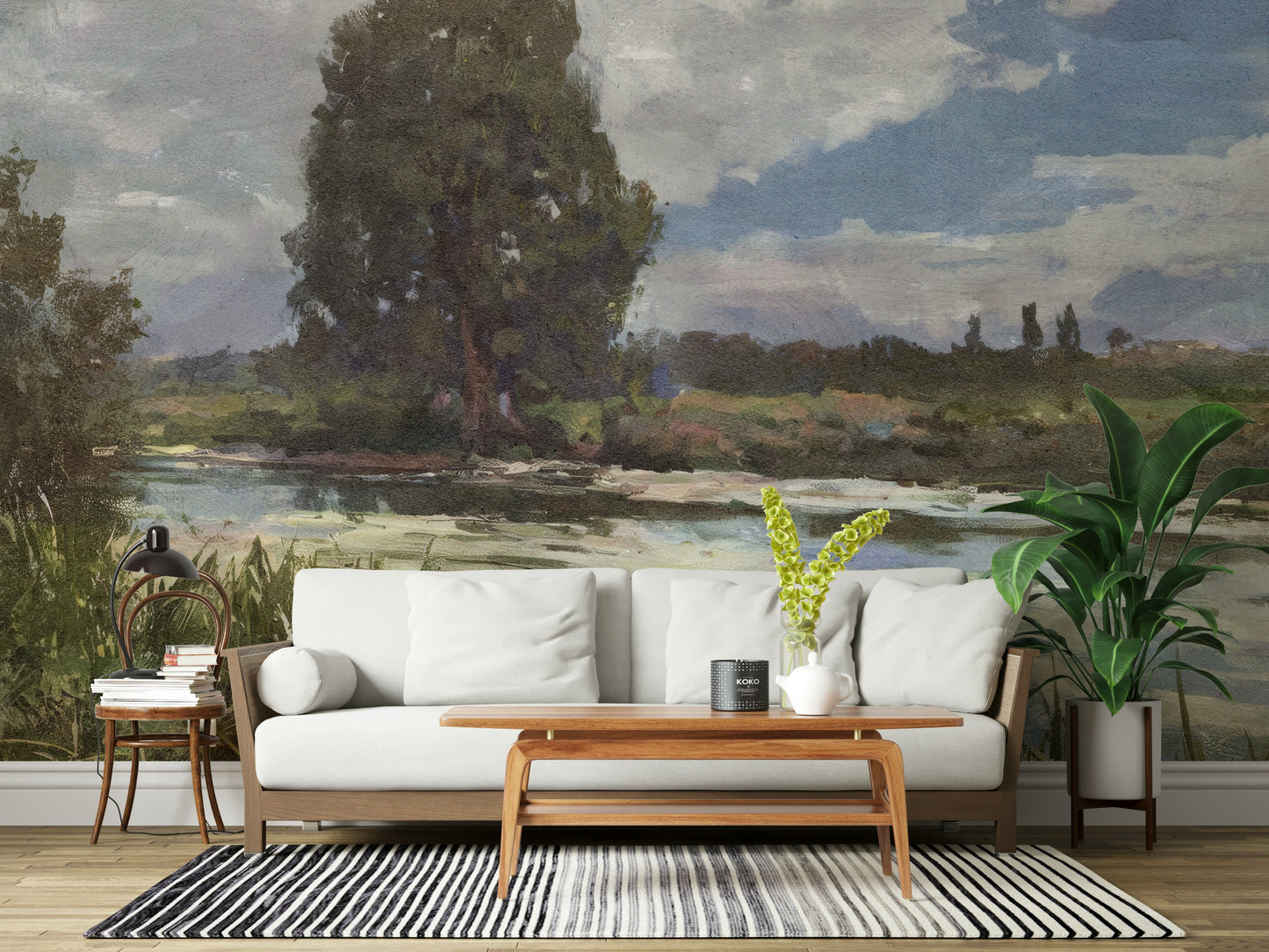 A contemplative gentle river wallpaper mural for a feature wall.