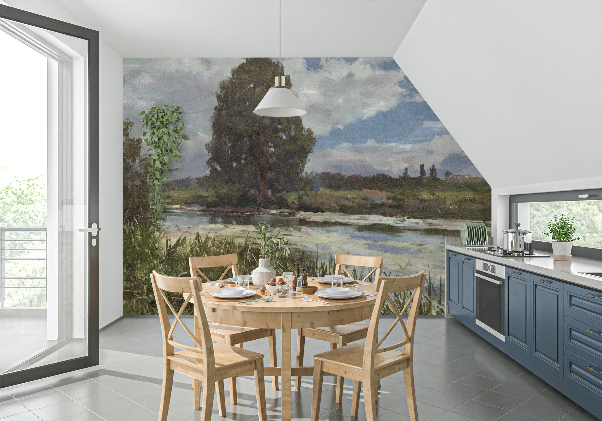 A tranquil subtle waterside wall mural for your decor.