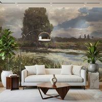 A calming serene view wallpaper mural that defines a space.