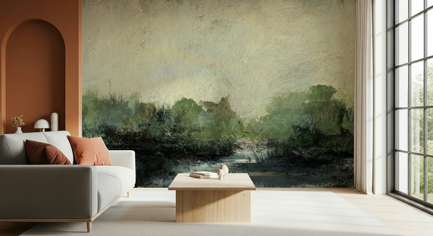 A contemplative gentle fog wallpaper mural for a feature wall.