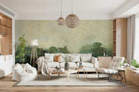 A calming serene view wallpaper mural that defines a space.
