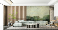 An artistic natural vista mural on scenic wallpaper.