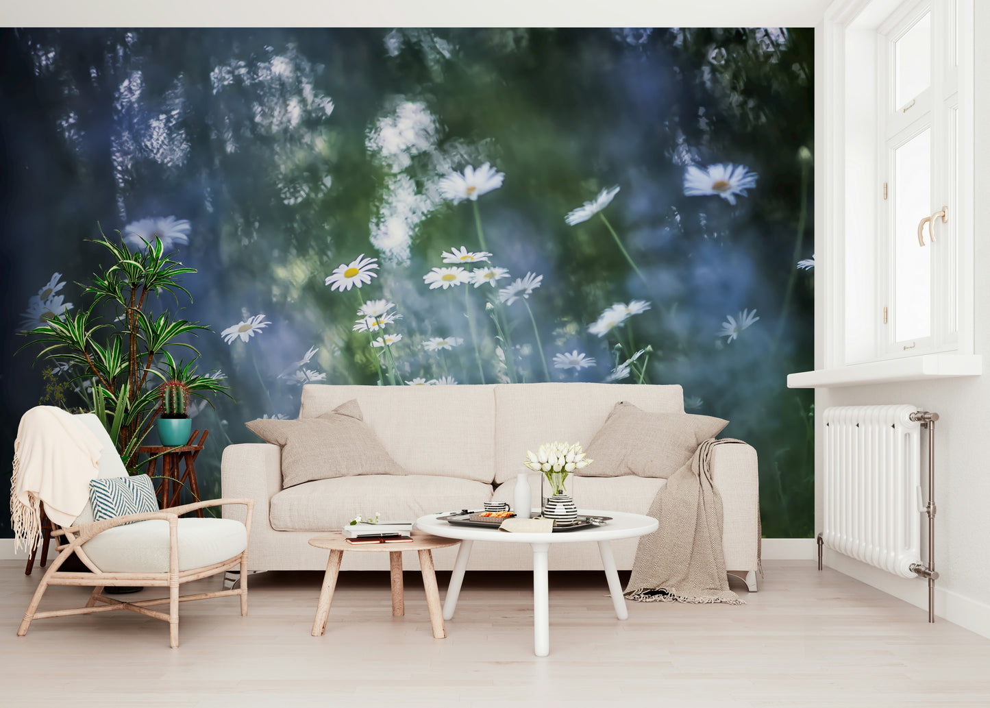 A beautiful modern art wall mural of delicate flowers.