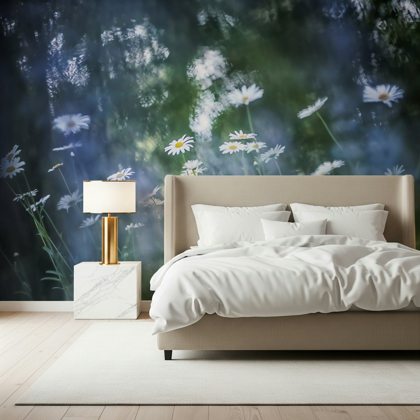 A serene tranquil daisy wall mural for your decor.