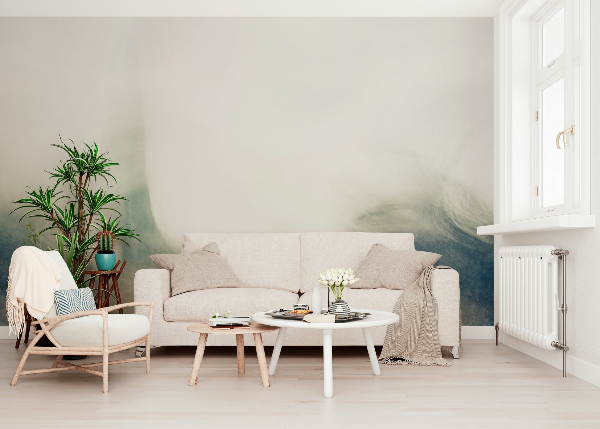 An artistic soft focus mural on minimalist wallpaper.