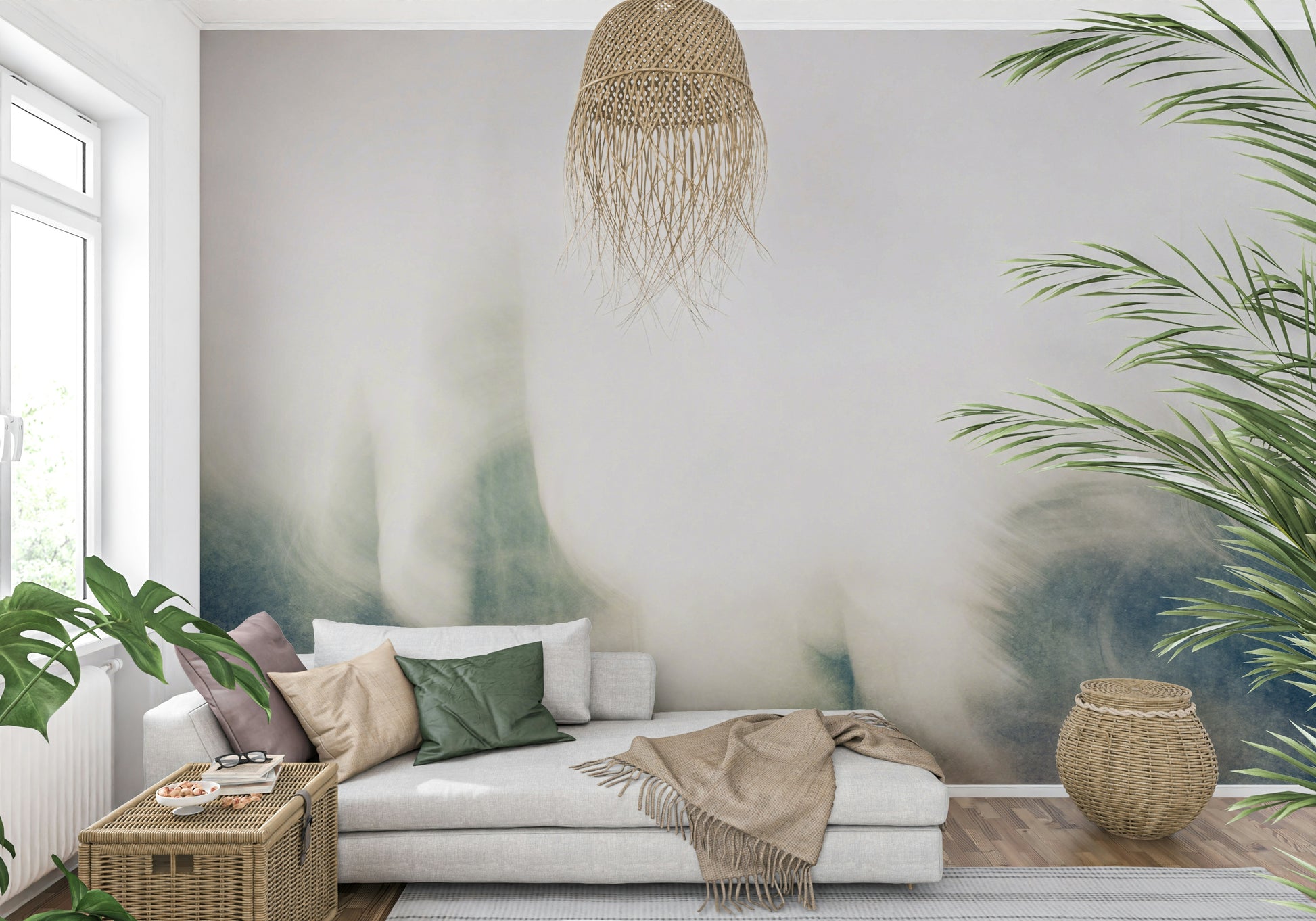 A graceful subtle pattern wall mural in cool, neutral tones.