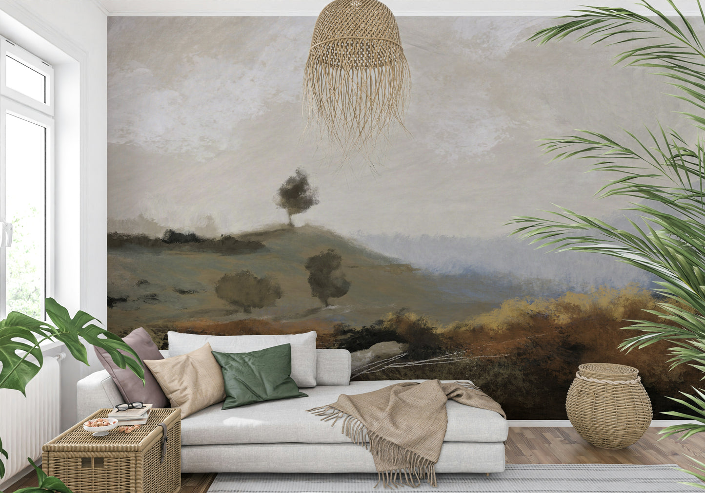 An artistic minimalist form mural for home decor.