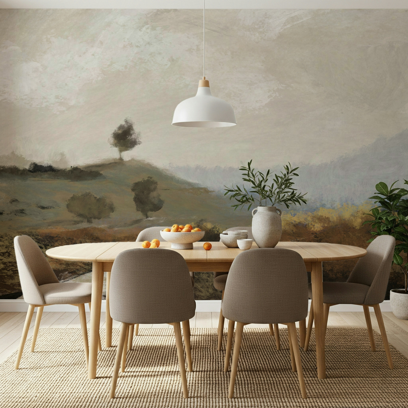 A beautiful painted vista wallpaper mural with subtle brushstrokes.