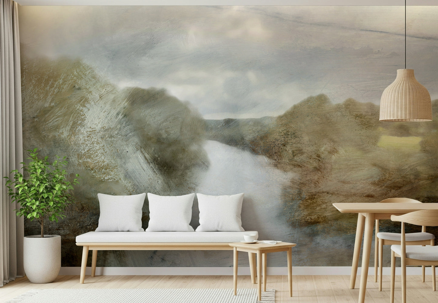 A graceful subtle pattern wall mural in cool, tranquil tones.