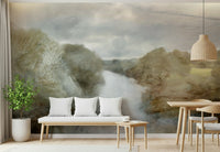 A graceful subtle pattern wall mural in cool, tranquil tones.
