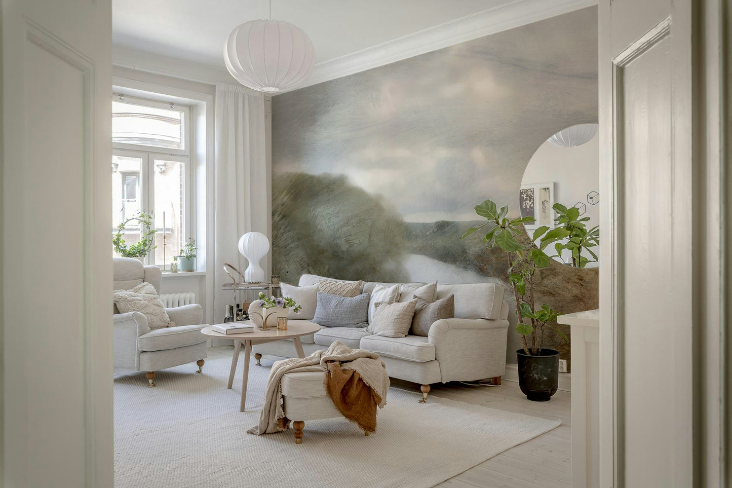 An artistic minimalist form mural for home decor.