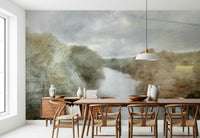 A calming abstract design wallpaper mural that defines a space.