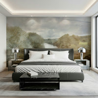 An artistic soft focus mural on minimalist wallpaper.