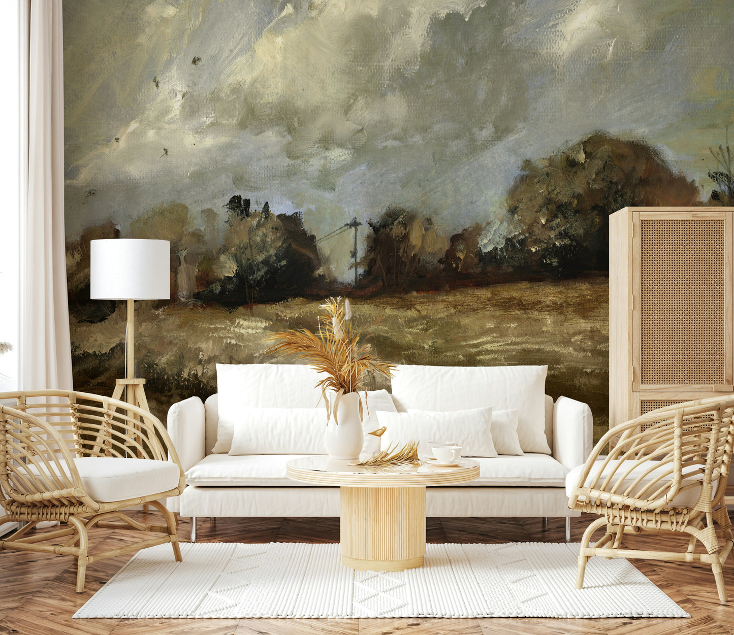 A graceful subtle pattern wall mural in cool, tranquil tones.