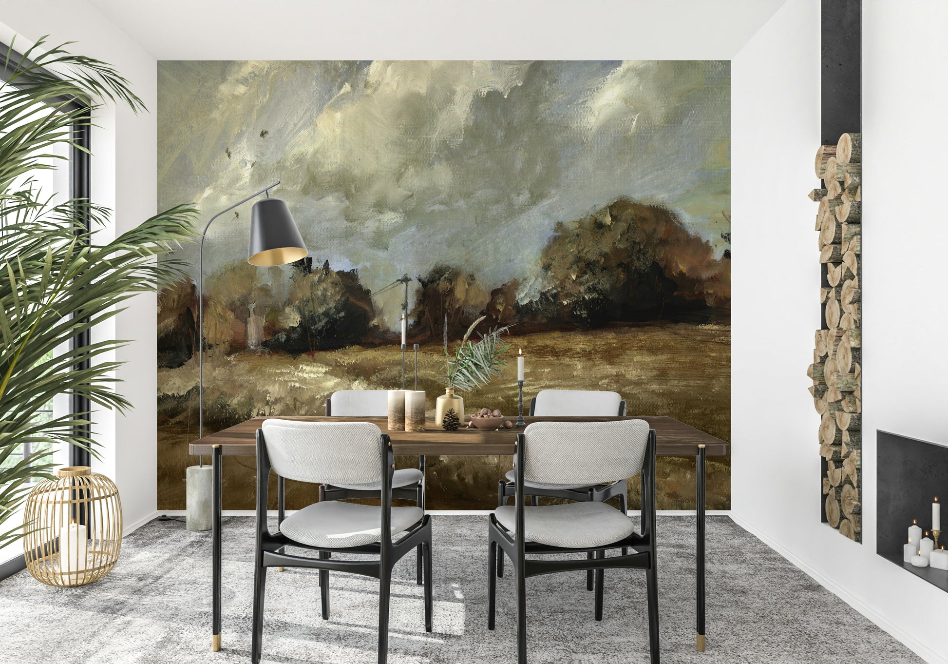 A beautiful modern art wall mural of rolling hills.