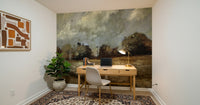 A beautiful abstract countryside wallpaper mural with fluid brushstrokes.