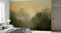 A beautiful golden valley wallpaper mural with subtle, hazy light.