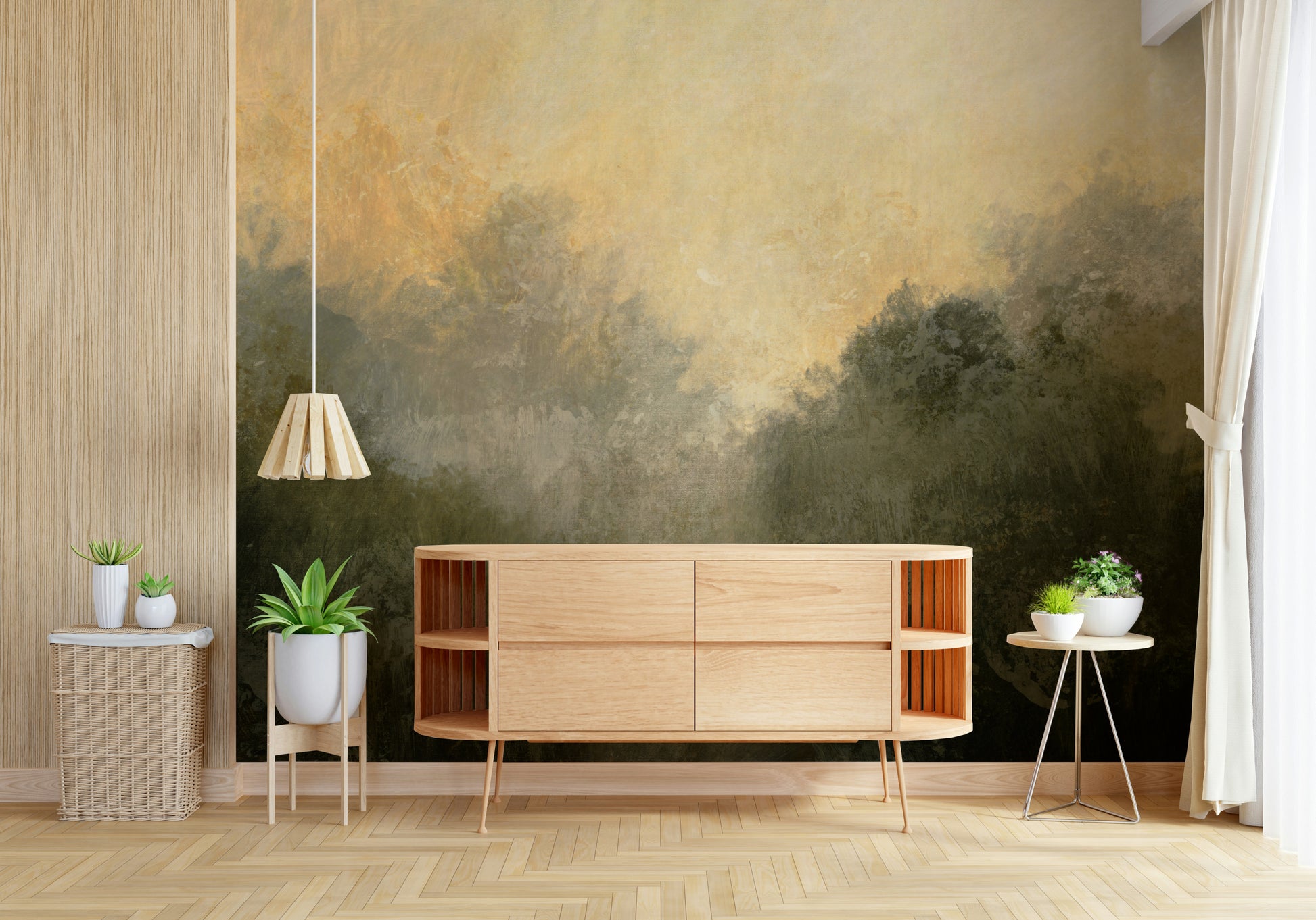 An artistic soft focus vista mural on scenic wallpaper.