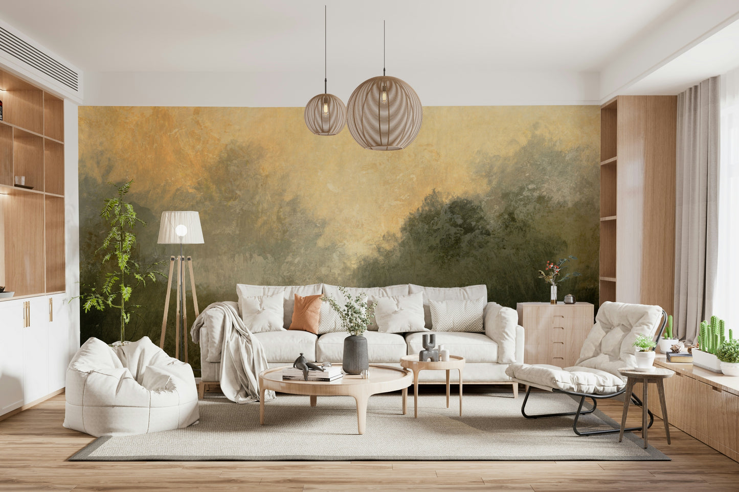 A calming serene view wallpaper mural that defines a space.