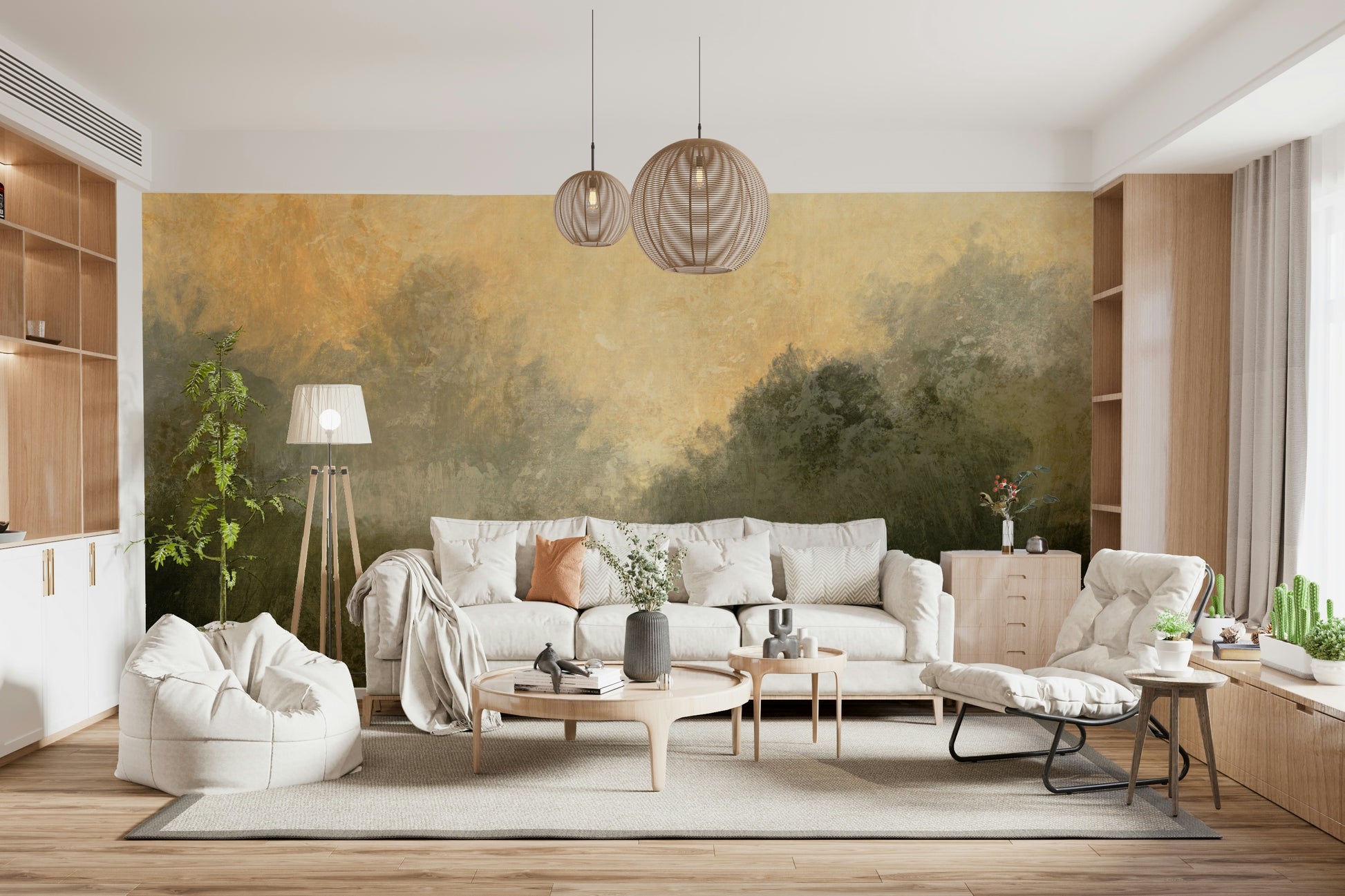 A calming serene view wallpaper mural that defines a space.