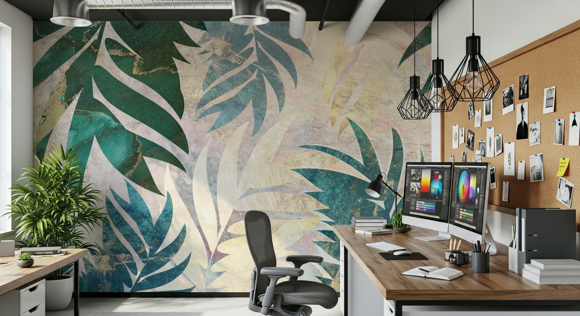A serene exotic botanical wall mural for opulent decor.