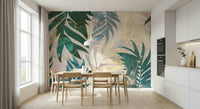 A beautiful modern art wall mural of exotic leaves.