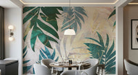 A graceful subtle leaf wall mural in rich, natural and gilded tones.