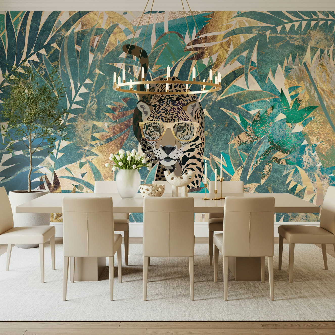 A serene abstract leopard print wall mural for your decor.
