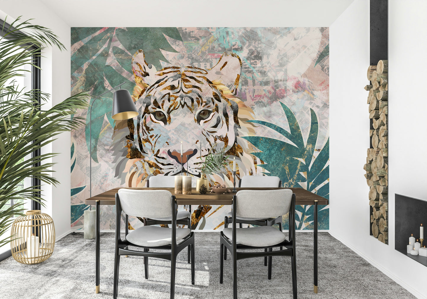 A serene jungle cat wall mural for your exotic decor.