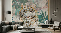 A beautiful majestic tiger wallpaper mural in a lush jungle setting.