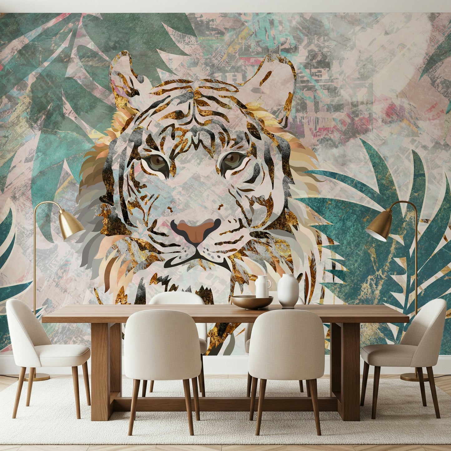 A contemplative wild animal wallpaper mural for a feature wall.