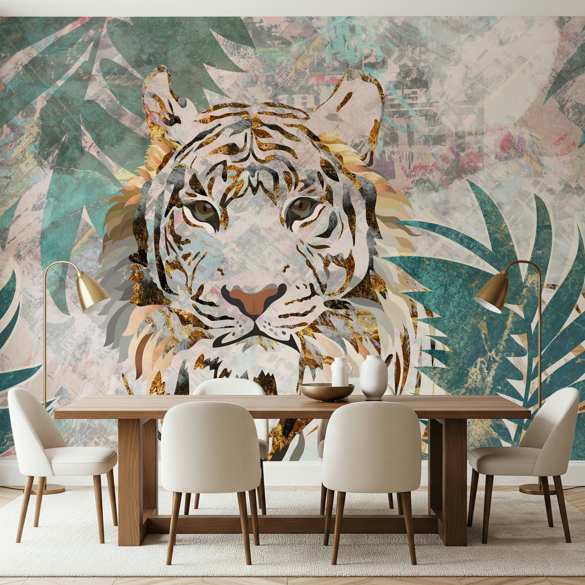 A contemplative wild animal wallpaper mural for a feature wall.