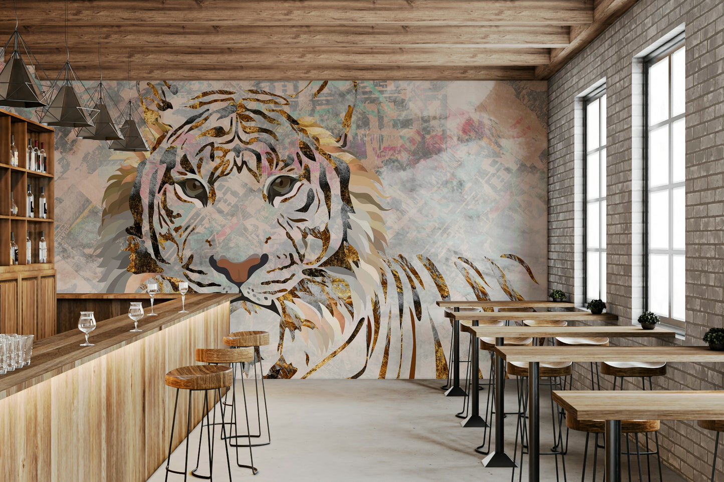 A contemplative wild animal wallpaper mural for a feature wall.