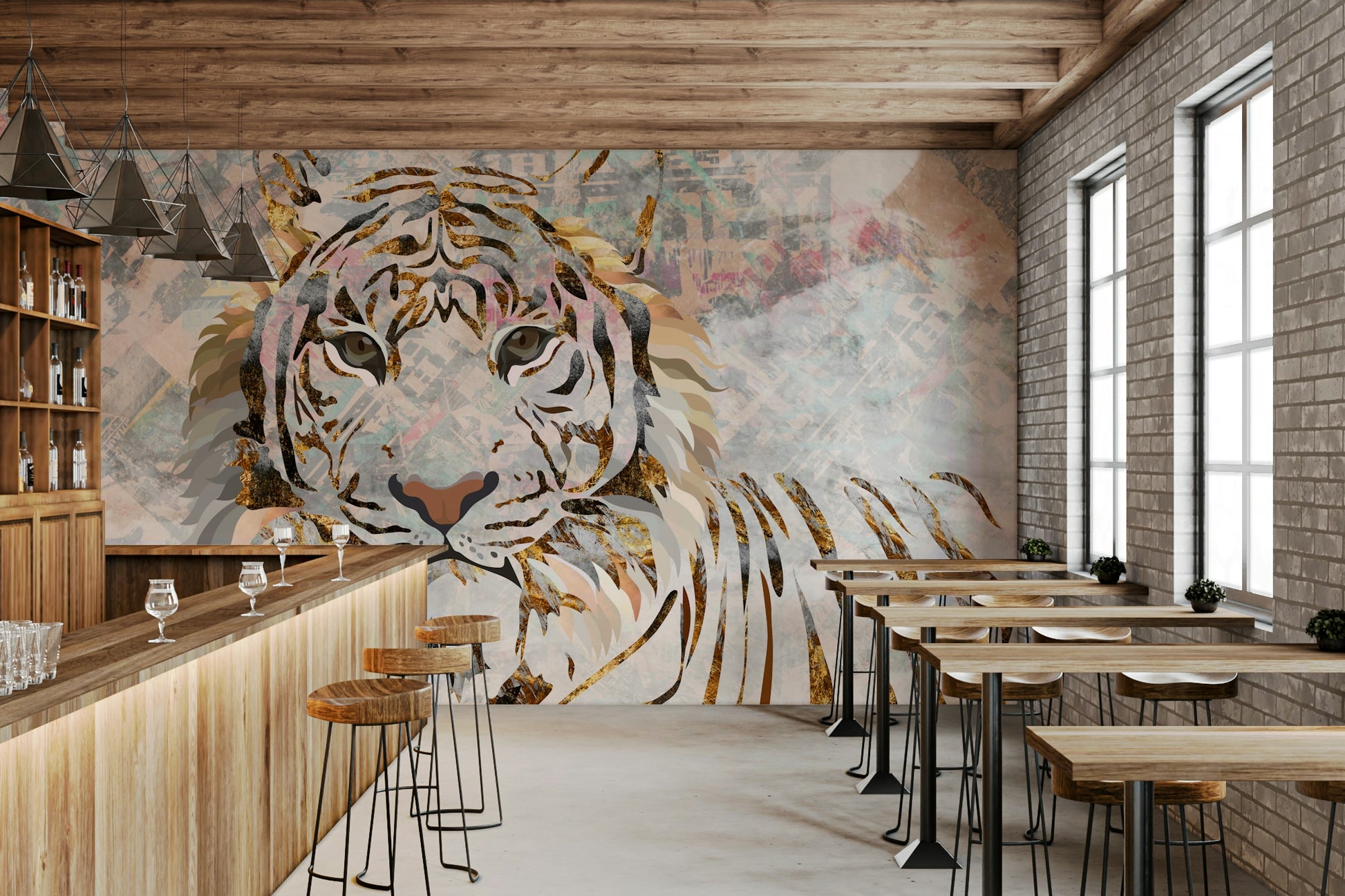 A contemplative wild animal wallpaper mural for a feature wall.