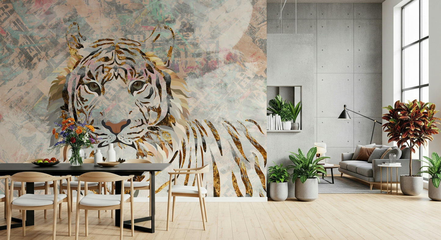 A peaceful natural theme mural on decorative wallpaper.