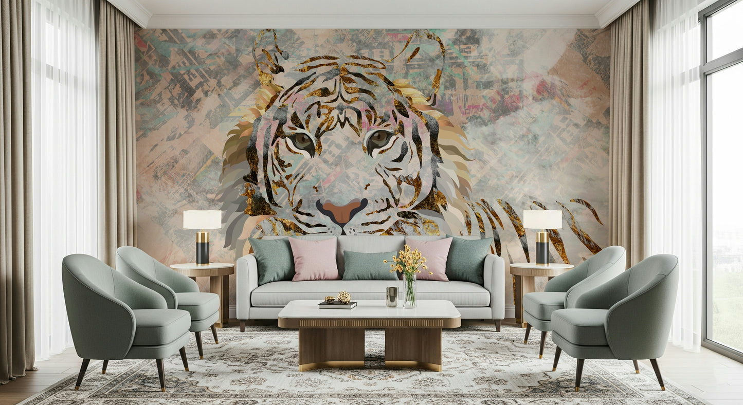 A classic tiger collage wallpaper for walls.