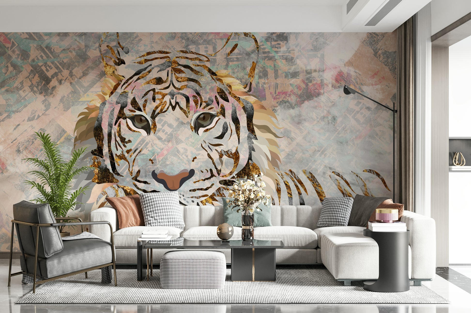 A calming animal design wallpaper mural that defines a space.