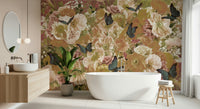 A calming floral design wallpaper mural that defines a space.