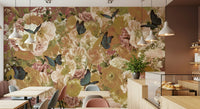 A graceful subtle flower wall mural in soft, elegant tones.